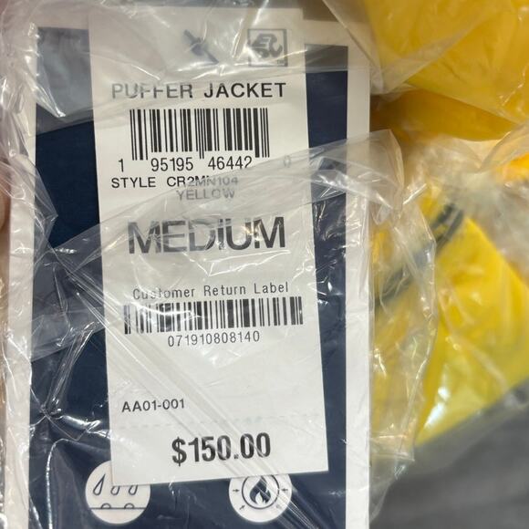 Club Room Men's Puffer Jacket Coat Medium Yellow Solid - Picture 3 of 3